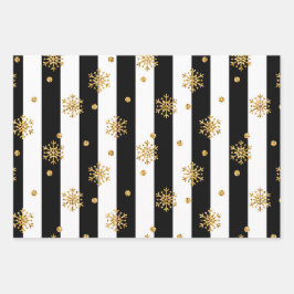 Schwarz-Weiß-Streifen mit Goldfarben Geschenkpapier Set