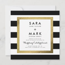 Schwarz-Weiß Streifen mit Goldfolie Einladung