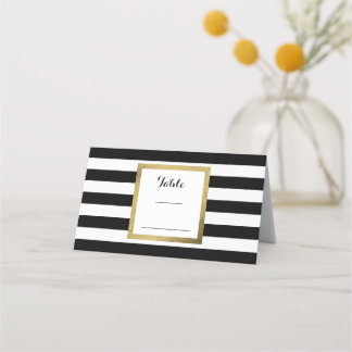 Schwarz-Weiß-Streifen mit Goldfolie-Hochzeitstisch Platzkarte