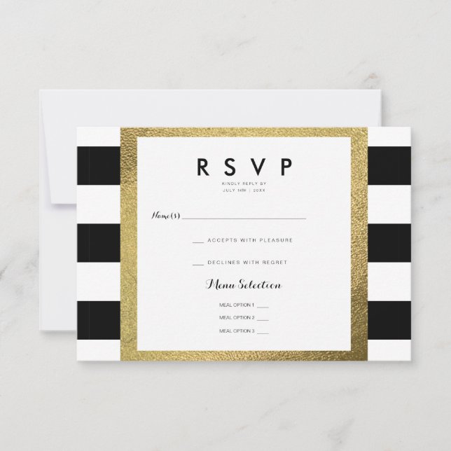 Schwarz-Weiß-Streifen mit Goldfolie-UAWG RSVP Karte (Vorderseite)