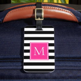 Schwarz-Weiß-Streifen mit hellrosa Monogramm Gepäckanhänger