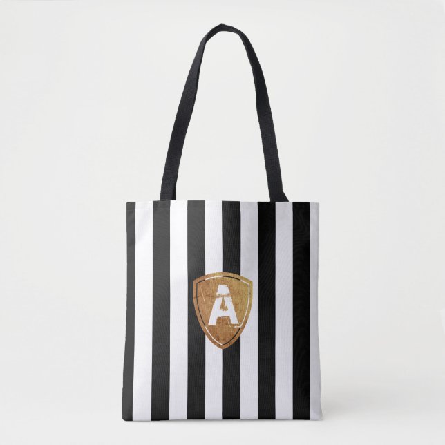 Schwarz-Weiß-Streifen mit Ihrer Monogramm Tasche (Vorderseite)