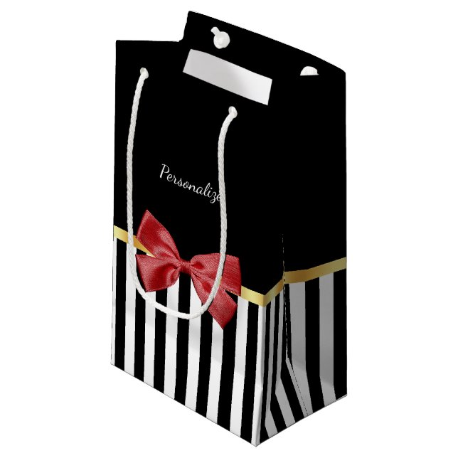Schwarz-Weiß-Streifen mit kleinem roten Bogen und  Kleine Geschenktüte (Vorderseite Schrägansicht)