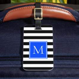 Schwarz-Weiß-Streifen mit Kobalt-Monogramm Gepäckanhänger