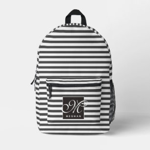 Schwarz-Weiß-Streifen - Mit Monogramm Bedruckter Rucksack