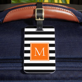 Schwarz-Weiß-Streifen mit orangem Pop-Monogramm Gepäckanhänger