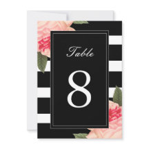 Schwarz-Weiß-Streifen mit Peonie-Tischnummern