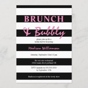 Schwarz-Weiß-Streifen mit rosa Brunch und Bubbly Einladung
