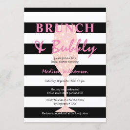 Schwarz-Weiß-Streifen mit rosa Glitzer Champagner Einladung