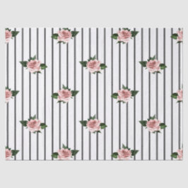 Schwarz-Weiß-Streifen mit rosa Rosendekoupage Seidenpapier