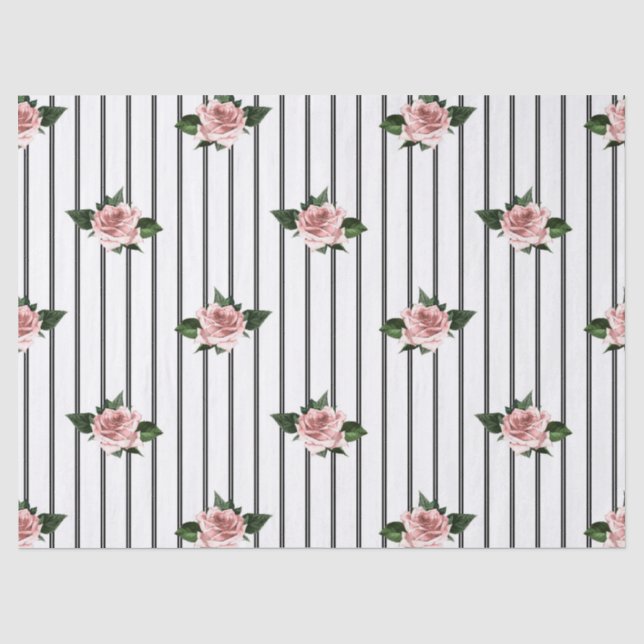 Schwarz-Weiß-Streifen mit rosa Rosendekoupage Seidenpapier (Vorderseite)