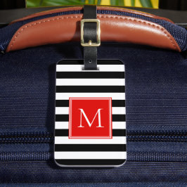 Schwarz-Weiß-Streifen mit rotem Monogramm Gepäckanhänger