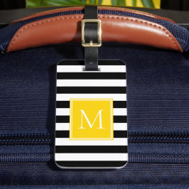 Schwarz-Weiß-Streifen mit Sonnengelb-Monogramm Gepäckanhänger