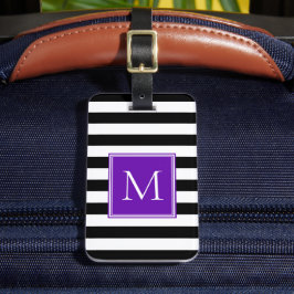 Schwarz-Weiß-Streifen mit violettem Monogramm Gepäckanhänger