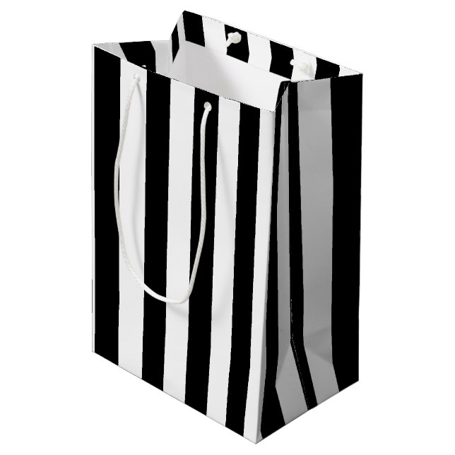 Schwarz-Weiß-Streifen Mittlere Geschenktüte (Vorderseite Schrägansicht)