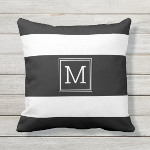 Schwarz-Weiß-Streifen Moderne einfache Monogramme Kissen