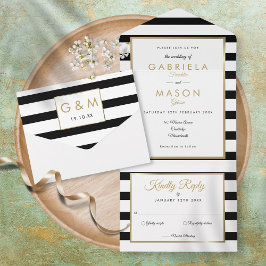 Schwarz-Weiß-Streifen Moderne Goldhochzeit All In One Einladung