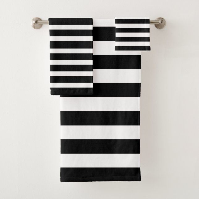 Schwarz-Weiß-Streifen Modernes Design Badhandtuch Set (Insitu)