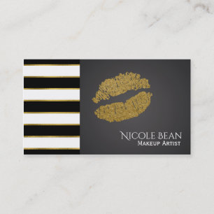 Schwarz-Weiß-Streifen Modernes Faux-Gold-Lippen-Sc Visitenkarte