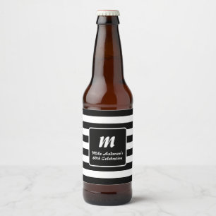 Schwarz-Weiß-Streifen-Monogramm Bierflaschenetikett