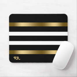 Schwarz-Weiß Streifen Muster Gold Akzente Mousepad