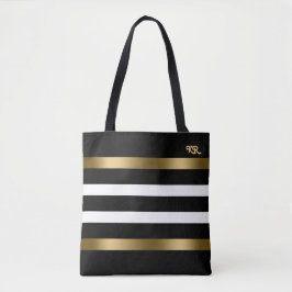 Schwarz-Weiß Streifen Muster Gold Akzente Tasche