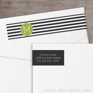 Schwarz-Weiß-Streifen Muster Grüne Monogramm