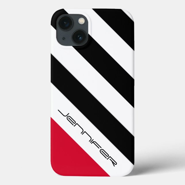 Schwarz-Weiß-Streifen, Name, Rot Case-Mate iPhone Hülle (Rückseite)