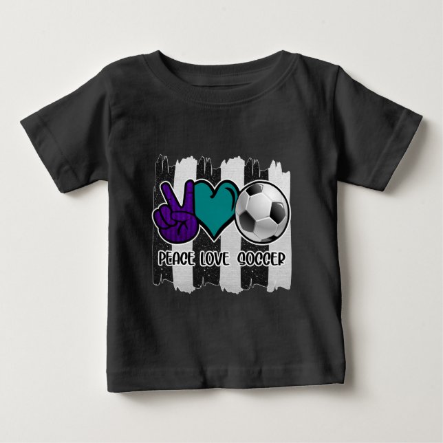 Schwarz-Weiß-Streifen Peace Liebe Soccer Baby T-shirt (Vorderseite)