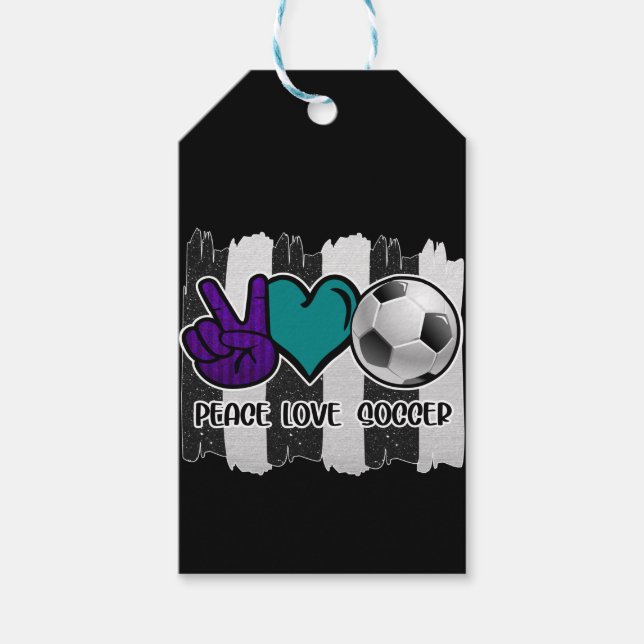 Schwarz-Weiß-Streifen Peace Liebe Soccer Geschenkanhänger (Vorderseite)
