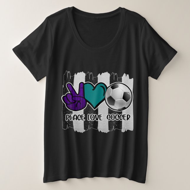 Schwarz-Weiß-Streifen Peace Liebe Soccer Große Größe T-Shirt (Design vorne)