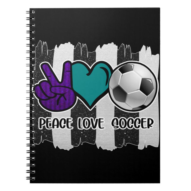 Schwarz-Weiß-Streifen Peace Liebe Soccer Notizblock (Vorderseite)