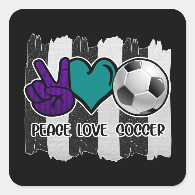 Schwarz-Weiß-Streifen Peace Liebe Soccer Quadratischer Aufkleber (Vorderseite)