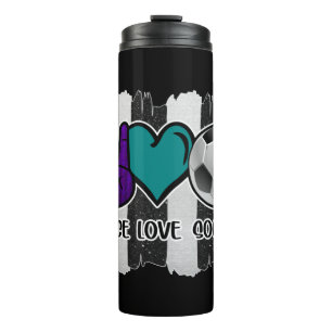 Schwarz-Weiß-Streifen Peace Liebe Soccer Thermosbecher