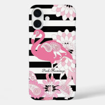 Schwarz-Weiß-Streifen Pink Flamingo