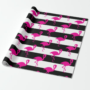 Schwarz-Weiß-Streifen Rosa Flamingo Geschenkpapier