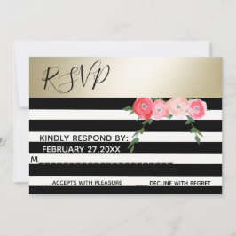 Schwarz/Weiß Streifen Rose Hochzeit RSPV Einladung