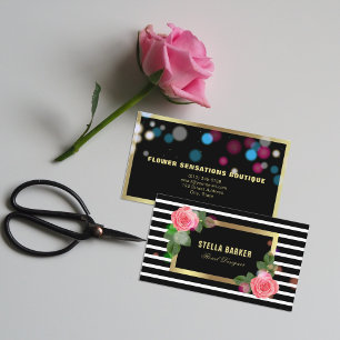 Schwarz-Weiß Streifen Rosenleuchten Florist Visitenkarte