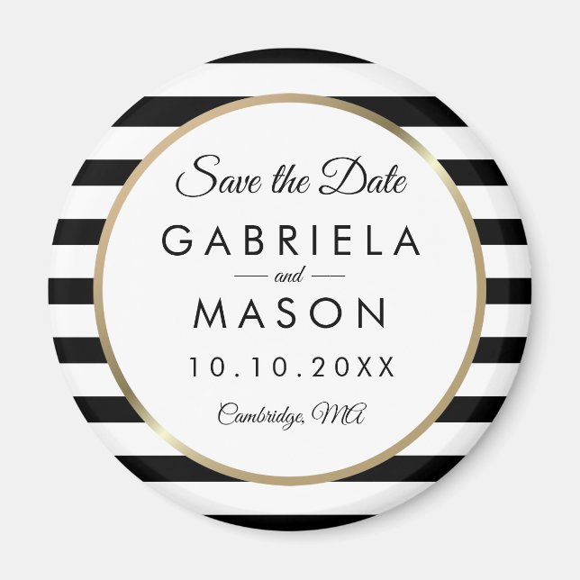 Schwarz-Weiß-Streifen Save the Date Magnet (Vorne)