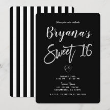 Schwarz & Weiß Streifen Silberherz Chic Sweet 16