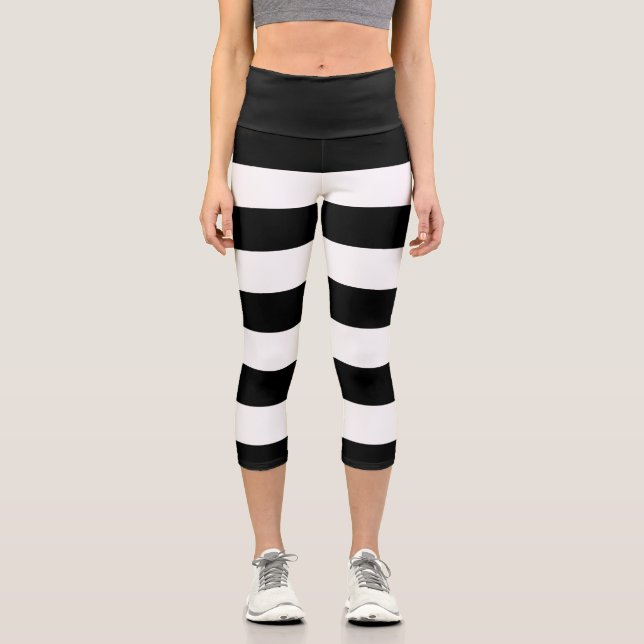 Schwarz-Weiß-Streifen, Streifenmuster, Linien Capri Leggings (Vorderseite)