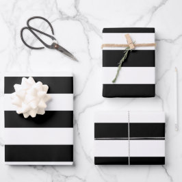 Schwarz-Weiß-Streifen, Streifenmuster, Linien Geschenkpapier Set