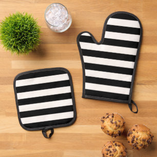 Schwarz-Weiß-Streifen, Streifenmuster, Linien Ofenhandschuh & Topflappen-Set