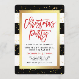 Schwarz-Weiß-Streifen und Gold | Weihnachts-Party Einladung