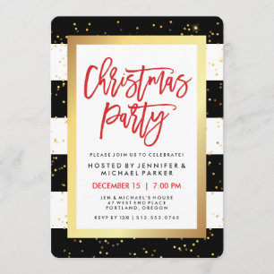 Schwarz-Weiß-Streifen und Gold   Weihnachts-Party Einladung