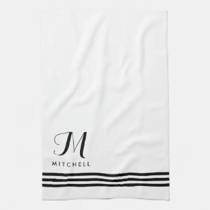 Schwarz-Weiß-Streifen und Monogramm Handtuch