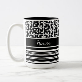 Schwarz-Weiß-Streifen und Retro-Quadrate Personali Zweifarbige Tasse