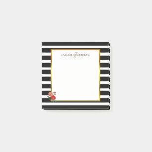 Schwarz-Weiß-Streifen Wassercol-Rose Monogramm-Be Post-it Klebezettel