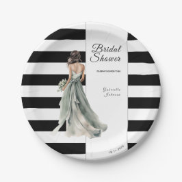 Schwarz-Weiß-Streifen Wasserfarbenes Brautparty Pappteller