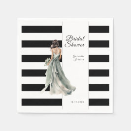 Schwarz-Weiß-Streifen Wasserfarbenes Brautparty Serviette